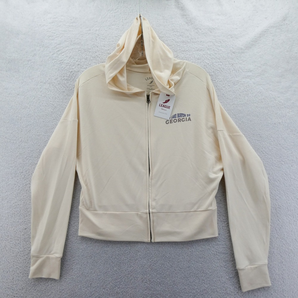 League Hoodie Women Medium Lake Burton Georgia Cream Full Zip Poly Rayon Blend